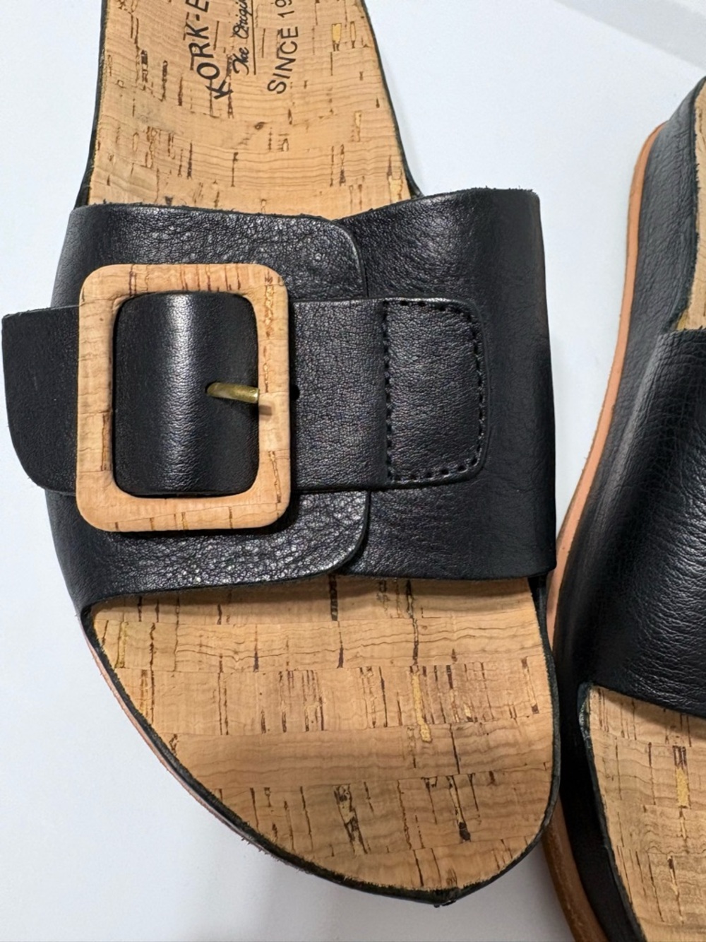 Kork-Ease Tutsi
Buckle Black Leather Slide Summer Comfort Sandals. Cork Footbed - Picture 5 of 14